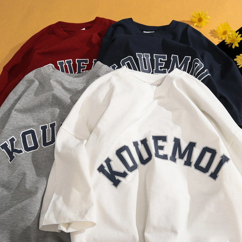 American Vintage Simple Cotton Letter Printing Short Sleeve Menand WomenLoose Versatile T-shirt Summer Couple Half Sleeve Top