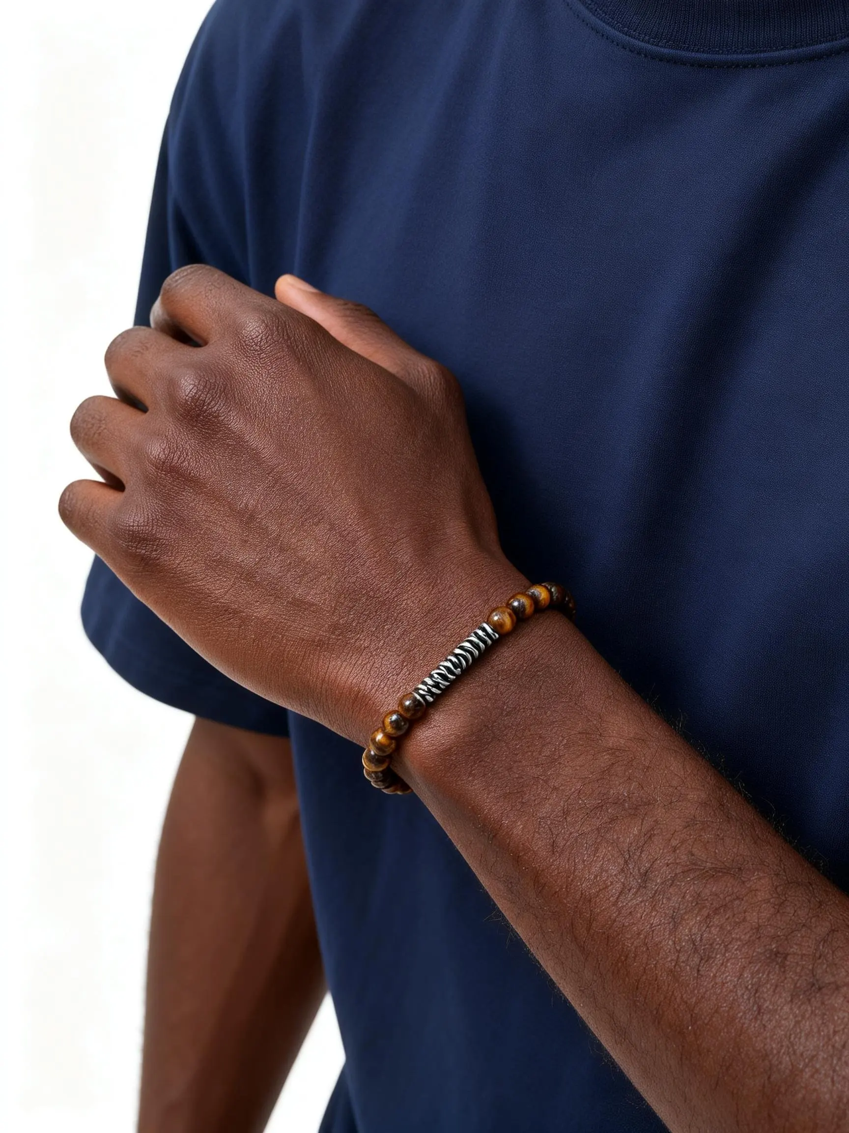 Einfache Naturstein-Perlenarmbänder für Männer 4mm Natürlicher Türkis Tigerauge Stein Elastisches Armband Mode Meditationsschmuck – Detail 3