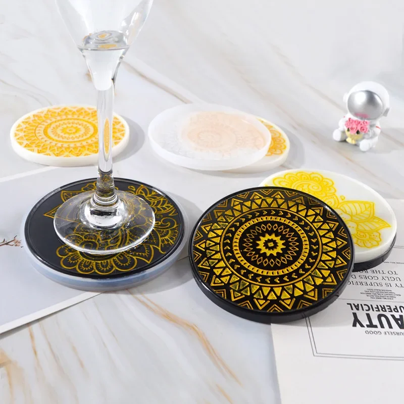 Circular Pattern Cup Cushion Silicone Mold Datura Pattern Flower Pot Base Gypsum Concrete Mold Mug Coaster Resin Silicone silicone mold