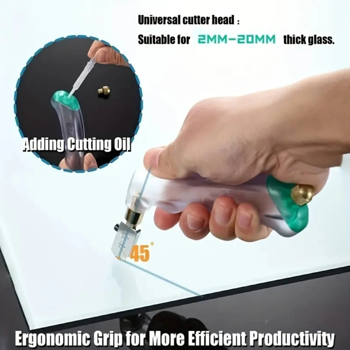 Glass Cutter Pistol Grip(2mm-20mm),Ergonomic Grip Tungsten Carbide Glass Cutting Tools ,Oil Reservoir,Perfect for Glass Cuttin 2