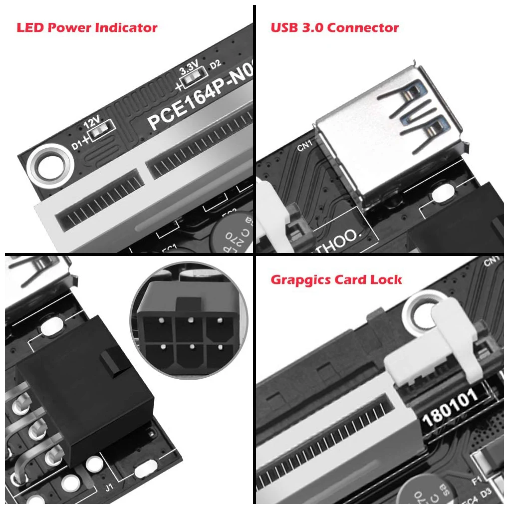 

PCI-E 1x to 6x Powered USB 3 0 Extender Card Component Adapter Miner
