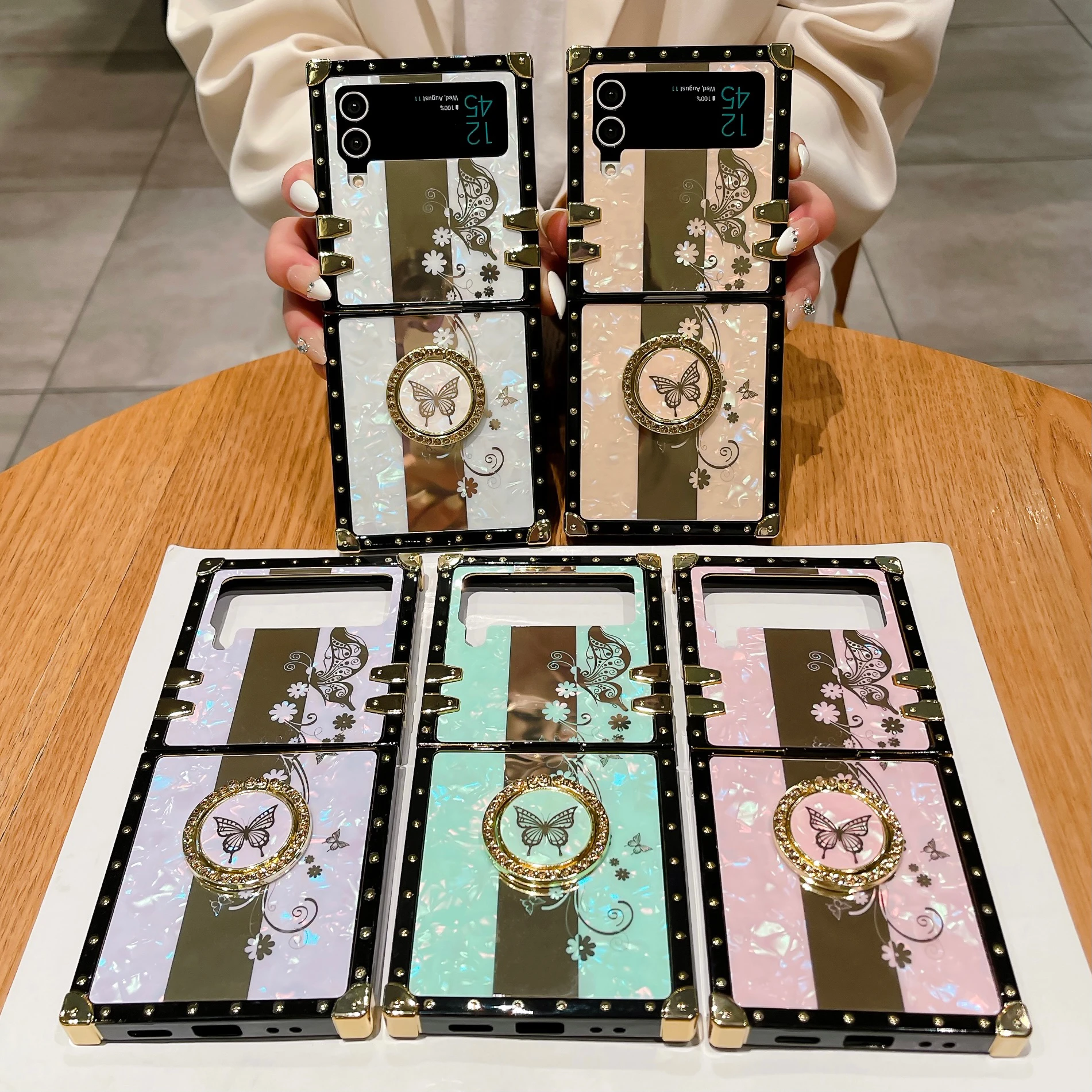 

Women wallet Mirror surface Protective pansy Case For Samsung Galaxy Z Flip3 Samsung Flip 4 stand cover