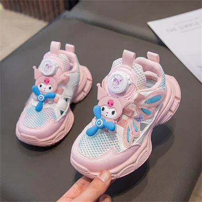 여아용 라운드 토 샌들, 메쉬 통기성 로터리 버클, PVC 야외 샌들, 퍼플/핑크, 사이즈 26-37, 여름