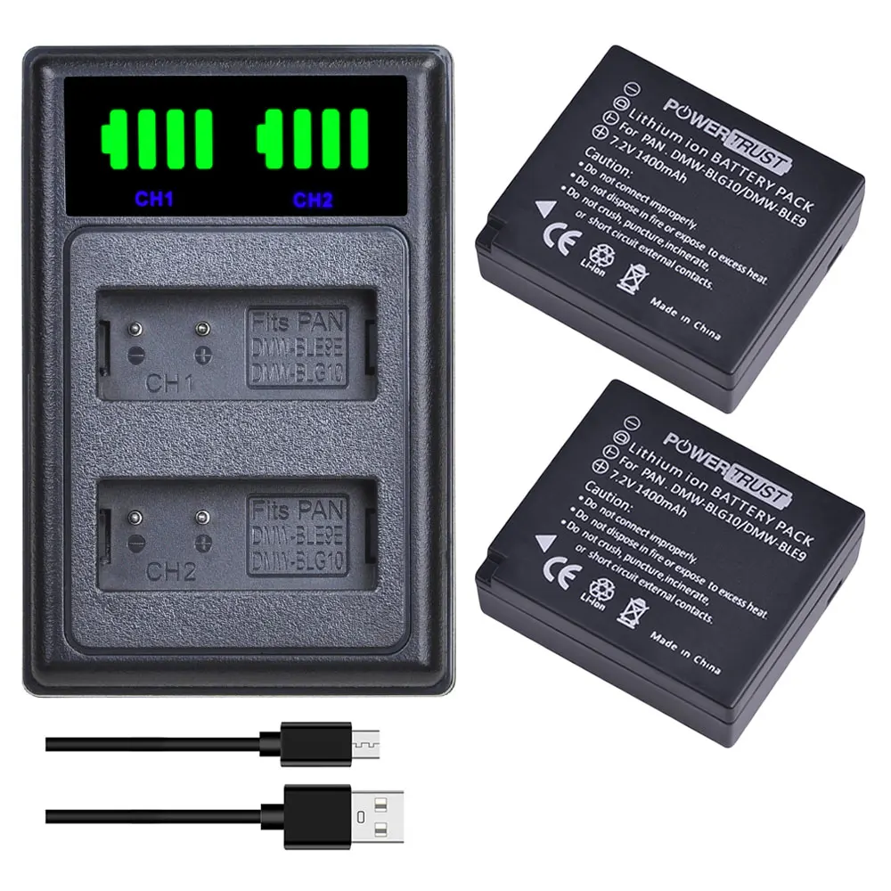 

1400mAh DMW-BLG10 DMWBLG10 BLG10E BLG10PP Battery and USB Charger for Panasonic LUMIX GF5 GF6 GX7 GX9 GX80 GX85 ZS200 LX100