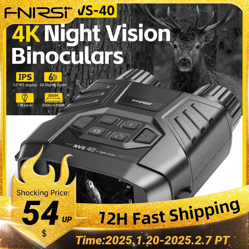 FNIRSI NVS-40 Telescope 4K HD Binoculars Night Vision Goggles 6X Digital Zoom 300m Hunting Camping Scope Day and Night Dual Use