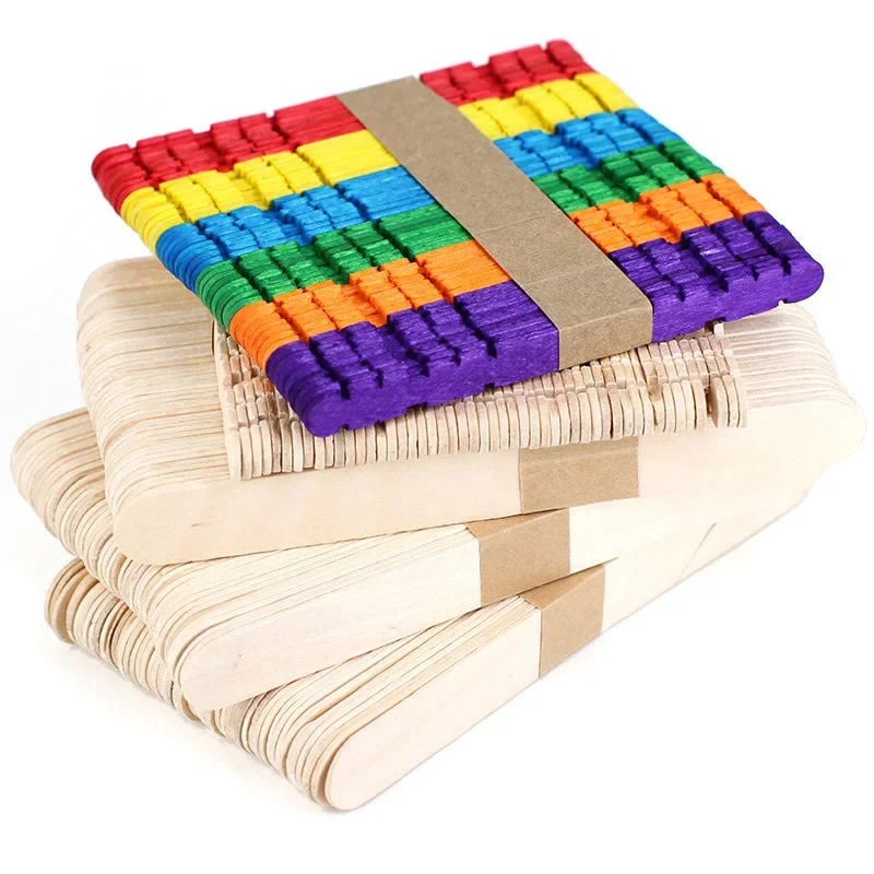 Ice Cream Sticks 50pcs Colorful Wooden Popsicle Sticks Natural Wood Hand Crafts Art DIY Accessories