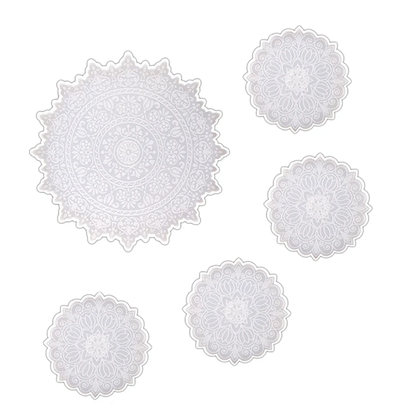 

5Pcs DIY Pattern Coaster Silicone Mould Fruit Plate Sun Lace Mandala Coasters Crystal Epoxy Resin Mold