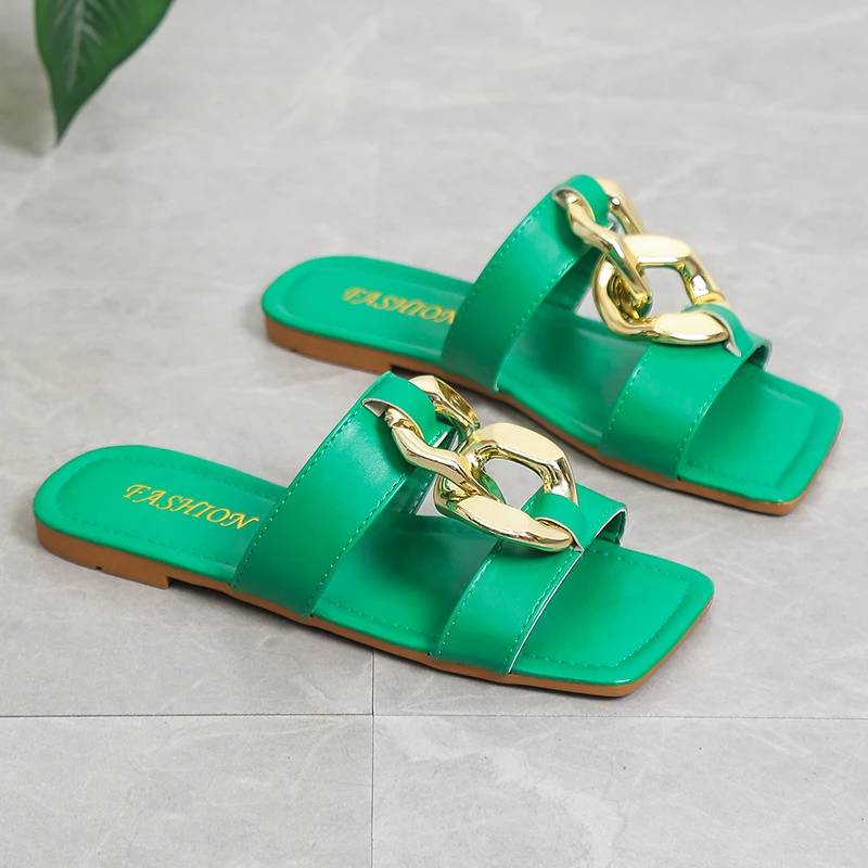 2022 New Style Slippers For Swimming Pool Luxury Slides Low Square Toe