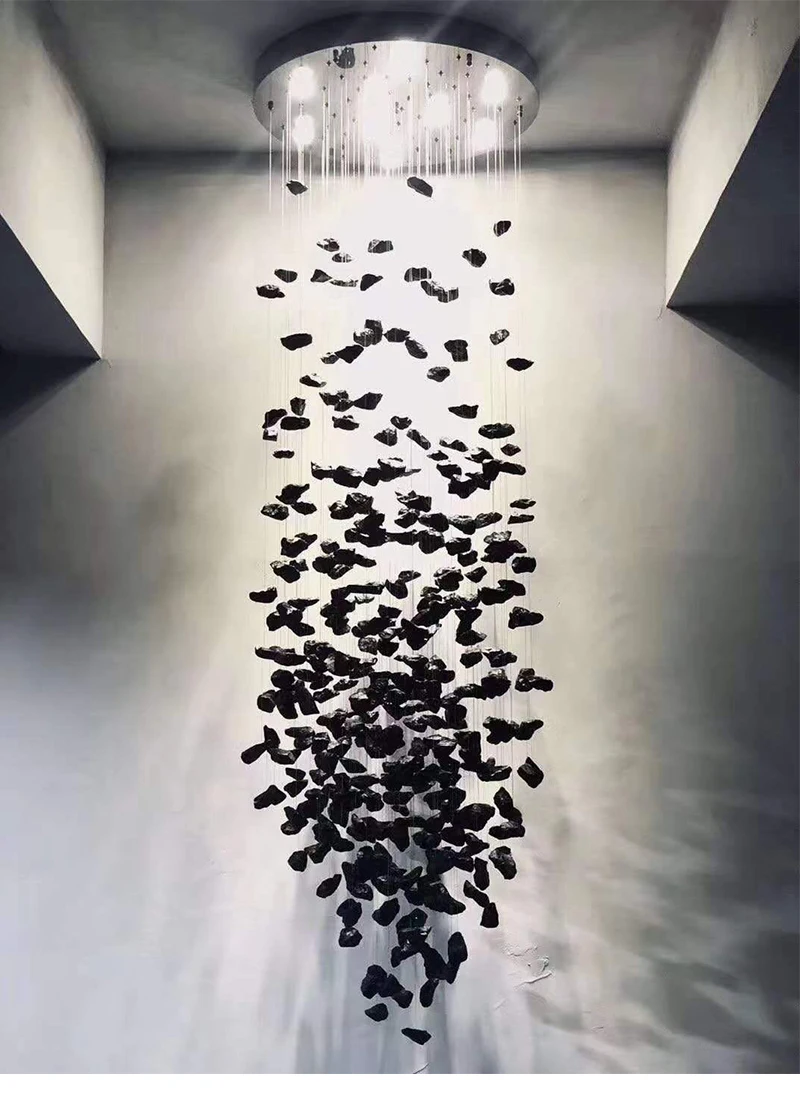 Modern Crystal Glass Chandelier Staircase Luxury Stone Chandeliers Lighting Home Decor Cristal Pendant Suspension Lamps