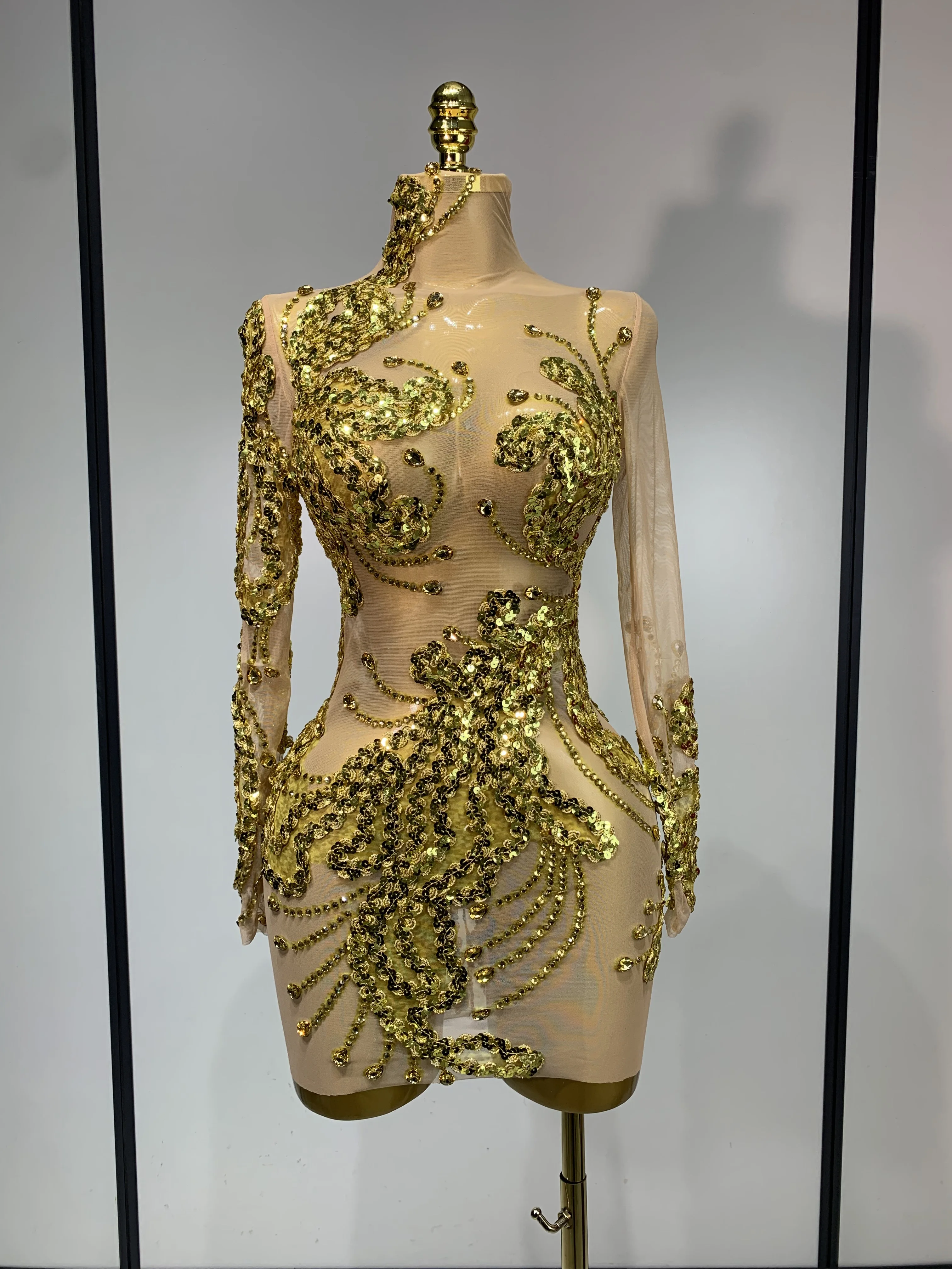 green emerald velvet dress Golden Luxe Dress  Gold Rhinestone Bodycon Party Dress