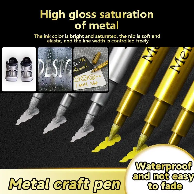 2-6pcs Metallic Pen Gold Silver Resin Drawing Pen Acrylic Paint DIY Epoxy  Resin Mold Highlights