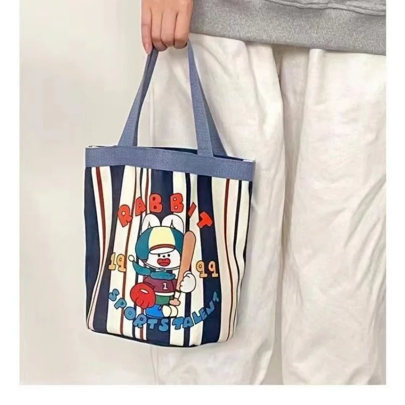 Doodle-Print Canvas Bucket Bag &ndash; Cute Ins-Foodie Cylinder Tote for Girls Korean Style Lunch Box Carrier & Mommy Bag