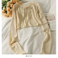 Women Frenum Cardigan Blouses and Tops Bow Lace Up Long Sleeve Crop Top Female Elegant Shirt Thin Aesthetic Clothes Korean Style - Image 6