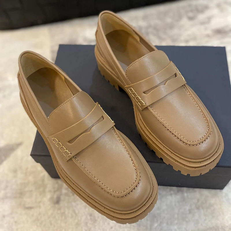 Brown Loafers Women Platform Women Loafers Leather Brown Metal