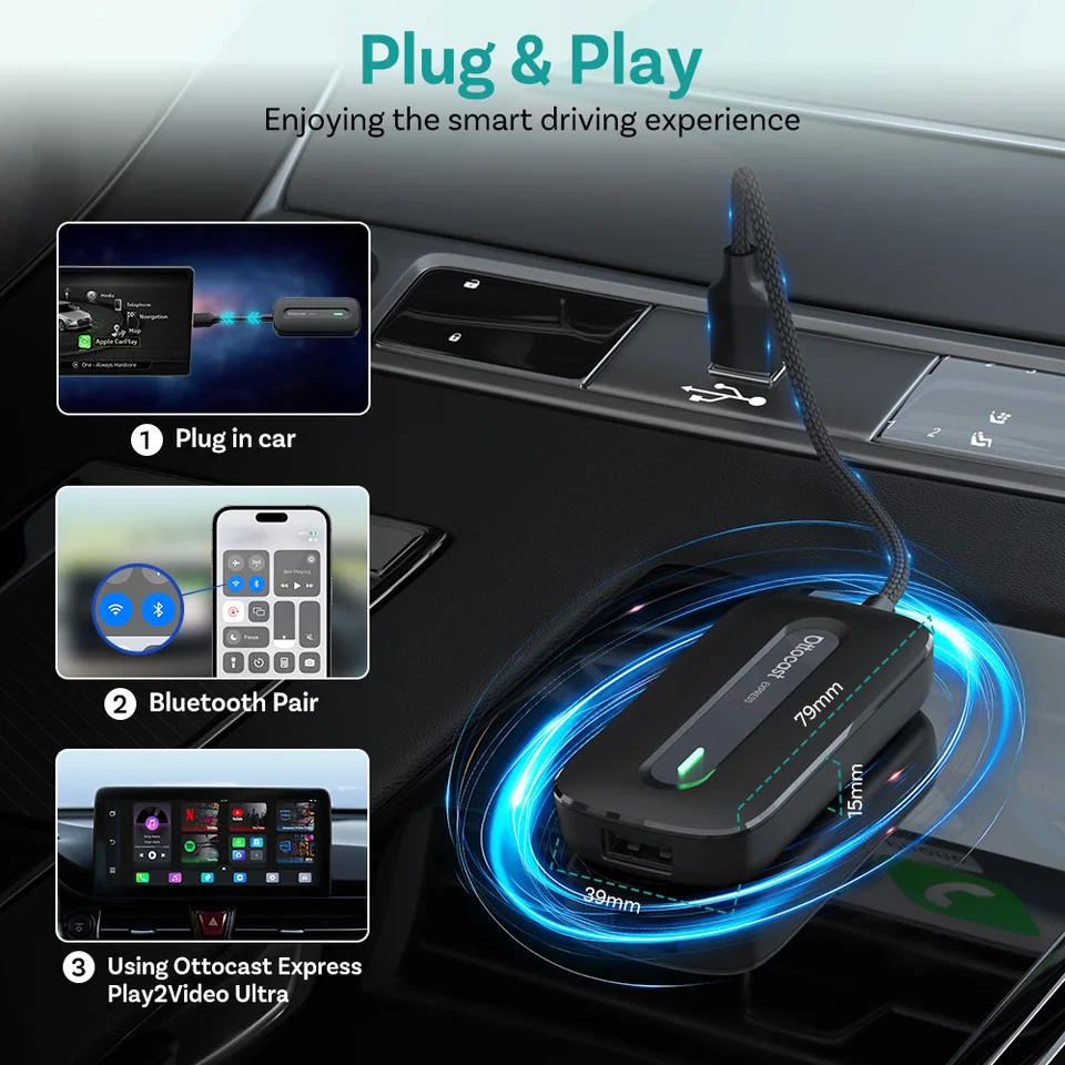OTTOCAST Express Play2Video Ultra Wireless CarPlay Android Auto