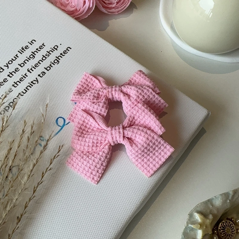 2PCS Soft Cotton Bow Hairpin Girl Sweet Plaid Design Hairpin Color Block Delicate Hairgripe Barrettes Kawaii Child Accessories 5