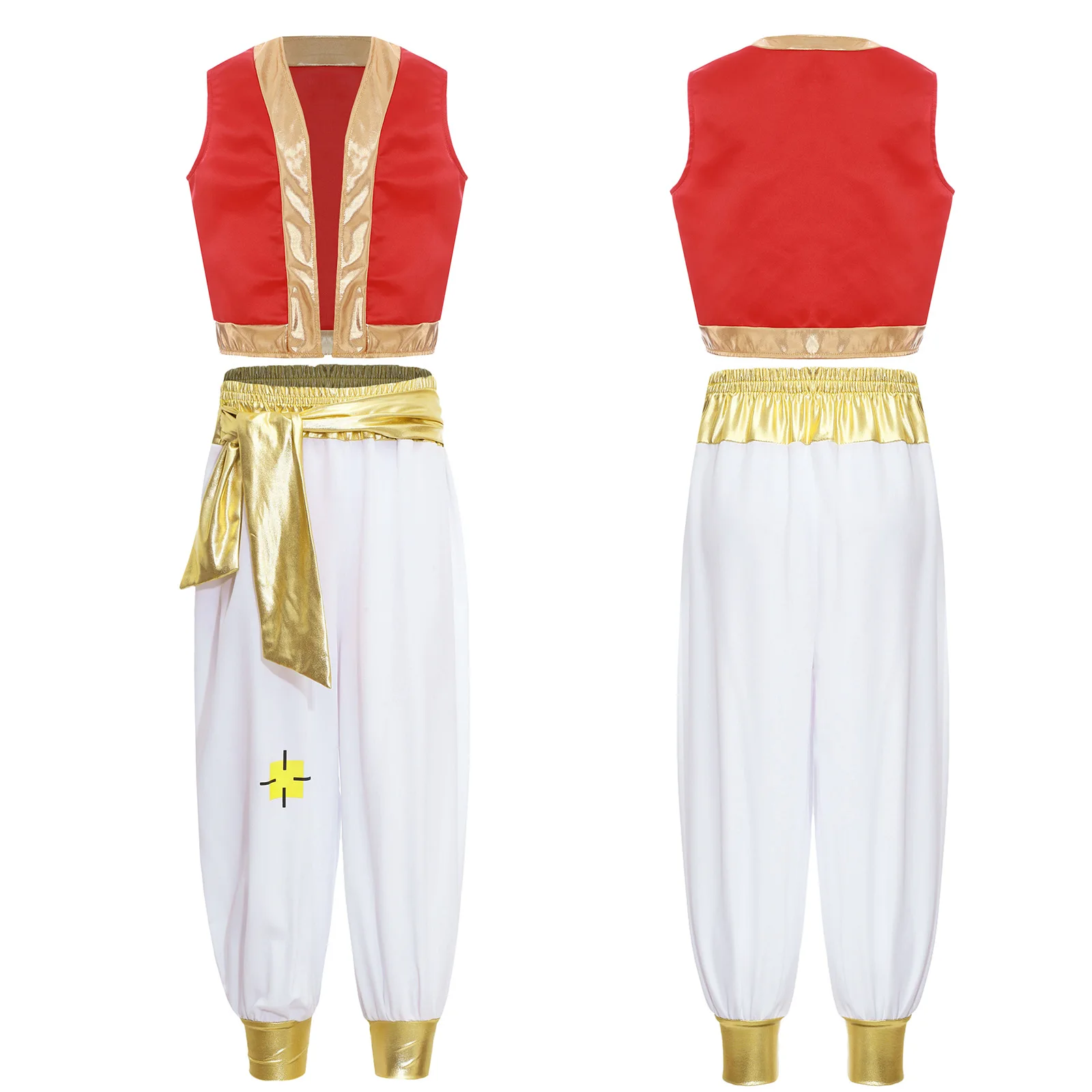 thumbnail image 1 of Trajes de juego de rol de príncipe árabe para niños, traje de fiesta de Halloween, chaleco y pantalones sueltos, 2 uds., 1 of 5