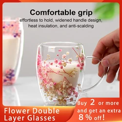 350ml Real Flower Double Layered Glass Glasses A sky full of stars dried flowers milk coffee glass cups Double Layered Hot Cold