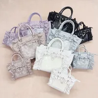 Lolita Lotus Leaf Edge – sac à main Ita rose pour femmes, sac à main de Style japonais JK, poignée d'uniforme Y2k, sac à main esthétique Harajuku pour dames 6