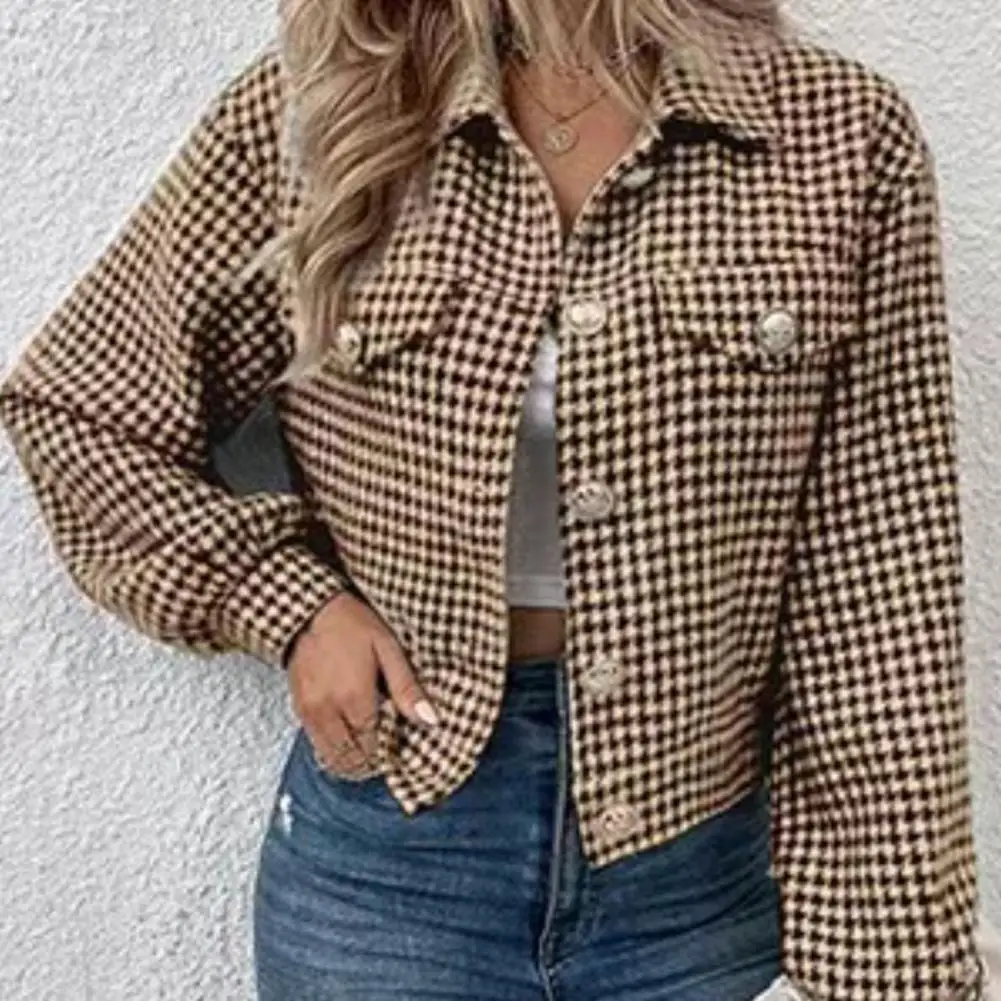 

Hot New Fashion Korean Chic Female Tweed Basic Jacket Coat Lapel Single Breasted Jacquard Commuter Coat Crop Short Women Jacket