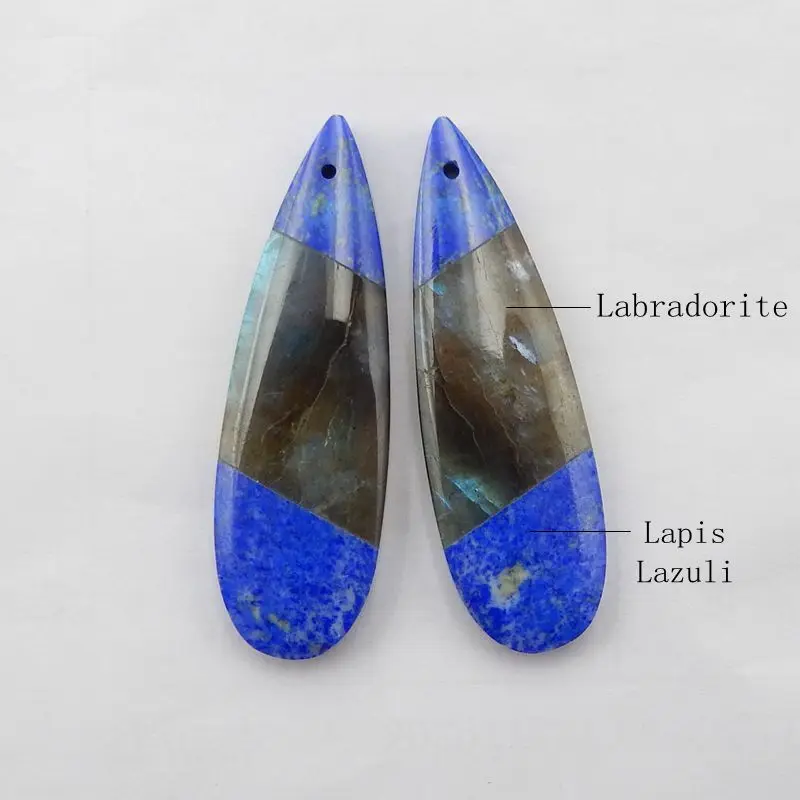 Natural Stone Labradorite Lapis Lazuli Beauty Jewelry Women Earrings Accessories 42x13x5mm 9.8g