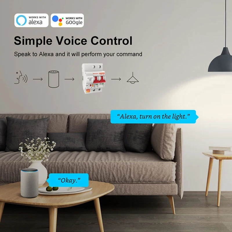 Interruptor inteligente Tuya Smart 1, 2, 3 y 4 fases, interruptor WIFI con riel Din, 63A MCB, protección contra cortocircuitos y sobrecarga, control remoto Alexa