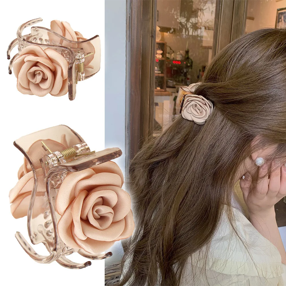 Romantic Flowers Hair Clip for Women Fashion French Hair Claws Clips Korean Hair Accessoreis Transparent Sweet Girls Hairpins