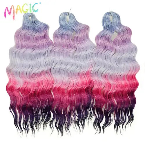 Anna Synthetic Hair 24 Inch Water Wave Braiding Hair Extensions Ombre Blonde Deep Wave Afro Curl Twist Crochet Hair for Women - Image 26