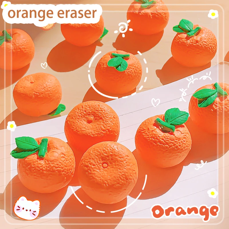 Aesthetic kawaii Stationery supplies back to School accessories bar orange Erasers cute rubber funny erasers Office supplies