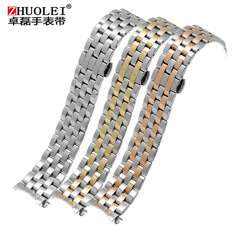 Versatile Curved End Stainless Steel Watchband with Butterfly Buckle