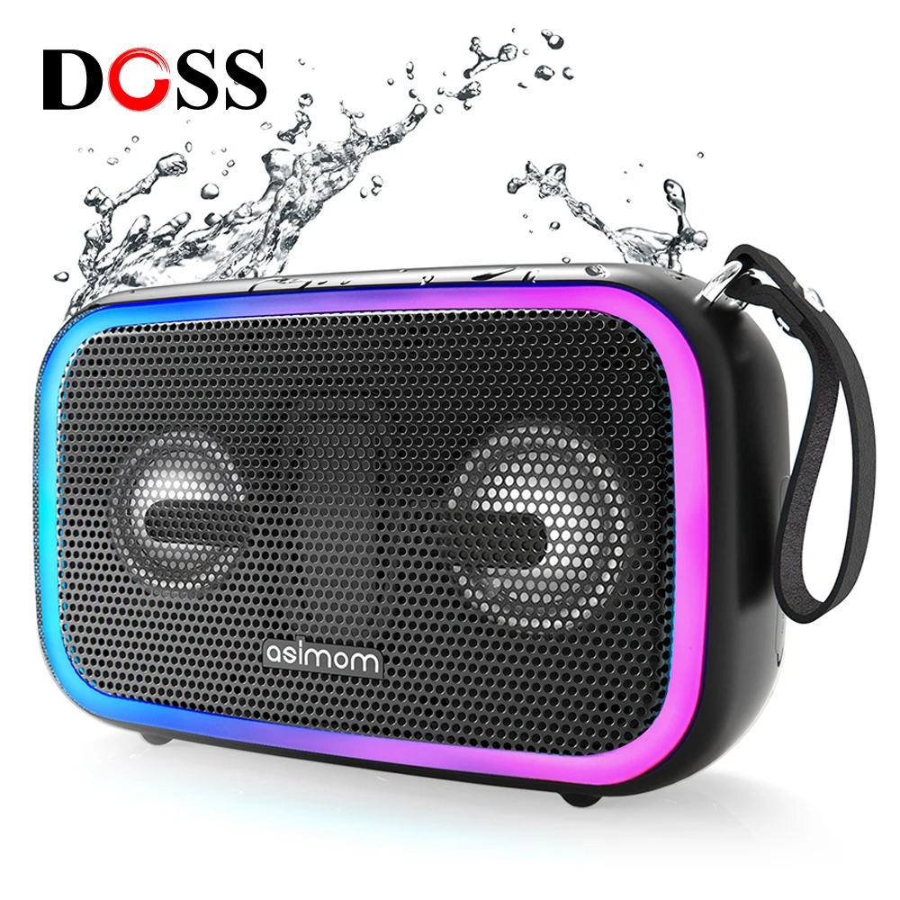 

DOSS ASIMOM EX70, беспроводной колонка bluetooth, мощный стереофонический сабвуфер BT 5.0 мощностью 28 Вт, водонепроницаемый корпус IPX7, настоящее беспроводное соединение, портативные блютуз колонка