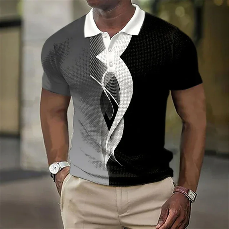 Men's Polo Shirt Golf Shirt Pattern Print Linear Fashion Outdoor Short