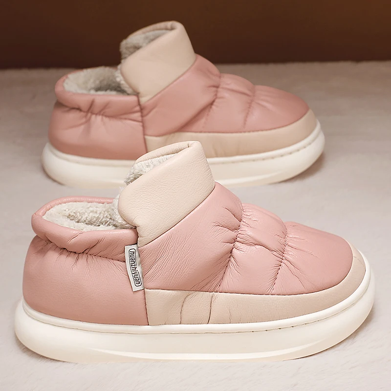 

2023 Winter New Waterproof Soft Cotton Slippers for Women Surper Warm Thick Plush Non-Slip Home Slippers for Couple Indoor Shoes