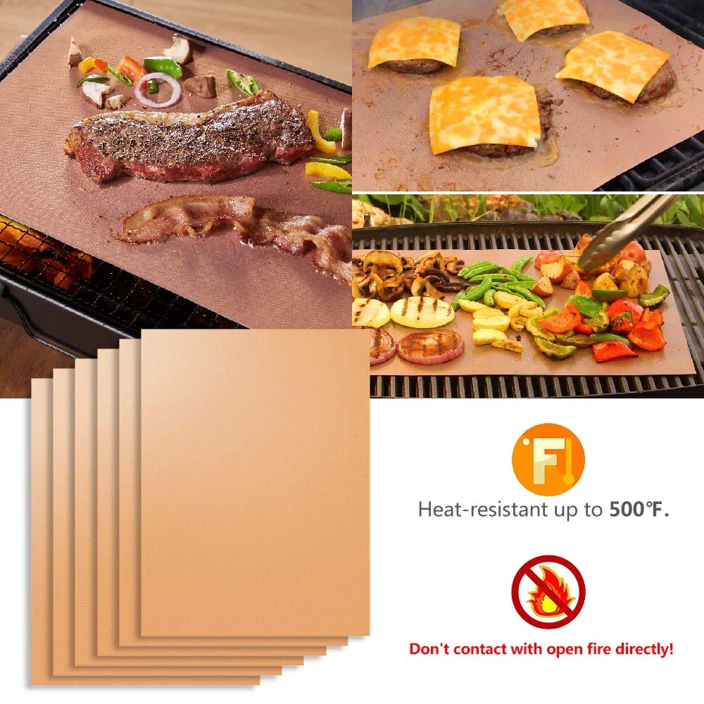 5Pcs BBQ Grill Mat Baking Mat Cooking Grilling Sheet Heat Resistance Baking Mats Barbecue Liners Pad Easily Cleaned Kitchen Tool
