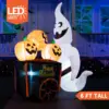 6 FT Halloween Inflatable Ghost Pushing Pumpkin Cart with Build-in LEDs Blow Up Inflatables for Halloween Party Yard Outdoor Toy 5