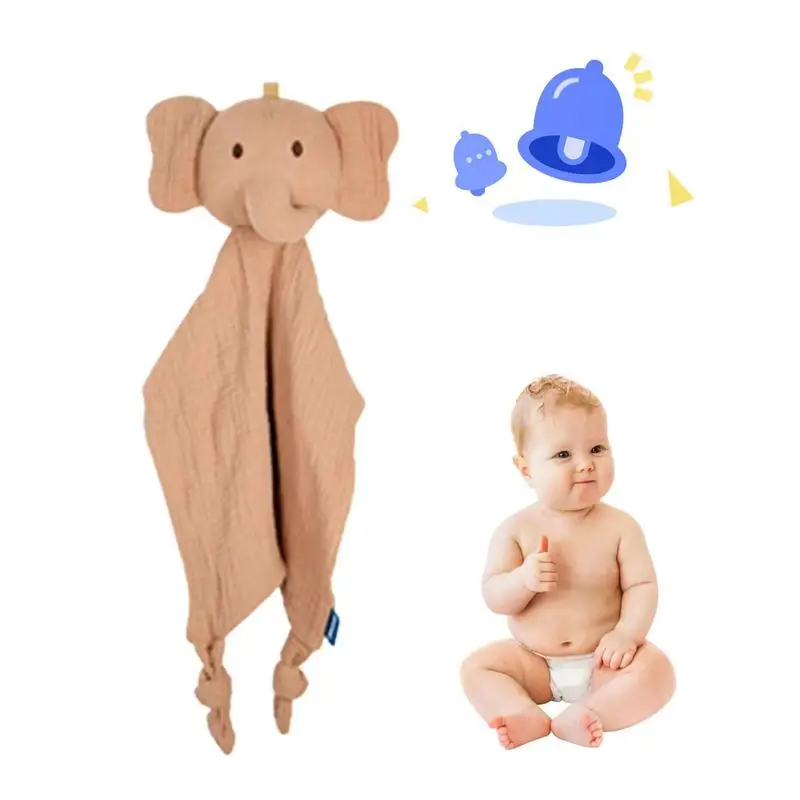 

Baby Soothing Towel Cute Cartoon Animal Design Neutral Security Blanket With Built-In Bell Organic Cotton Muslin Animal Baby