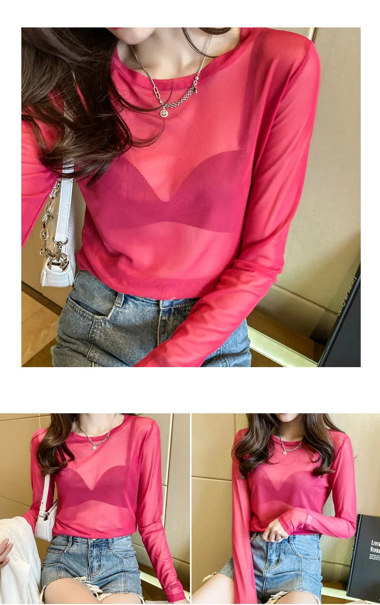 Zjaiss 2026 Frühling Sommer Neues Vielseitiges O-Neck Damen T-Shirt aus Eisseide, Transparentes Langarm-Sonnenschutz-Oberteil, Basis-Shirt – Detail 28