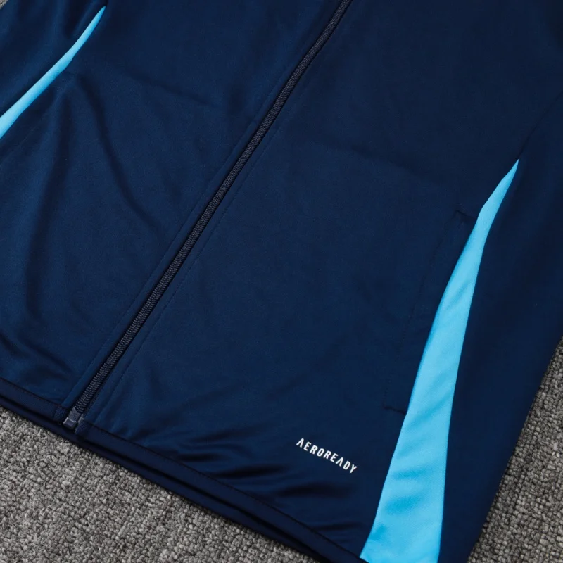 Adidas Soccer Jerseys Men Professional Full-sleeved Solid-color Adult Zippered Sportswear Football Training Suit Set Blue