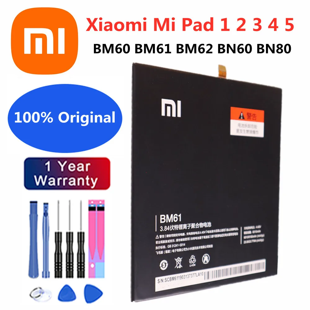 

New 100% Orginal BM60 BM61 BM62 BN60 BN80 Tablet Replacement Battery For Xiaomi Pad 1 2 3 4 5 Mipad 1 2 3 4 5 Batteries + Tools