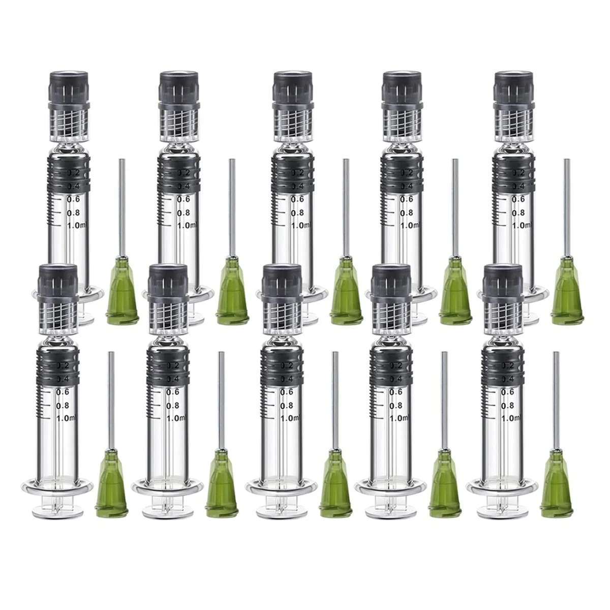 

10 Pack Borosilicate Glass Luer Lock Syringe 1Ml Capacity Reusable Glass Syringes with 14GA Blunt Tip Pet Safe Needles