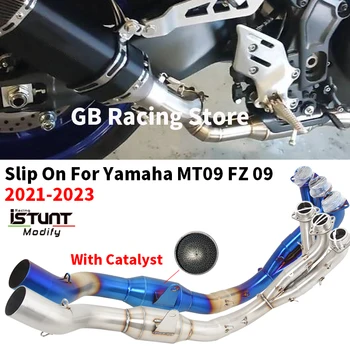 Slip On For Yamaha MT-09 MT09 FZ 09 2021 2022 2023 Motorcycle Exhaust Systems Modified Front Link Pipe Escape Moto With Catalyst