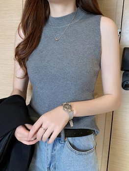 AOSSVIAO 2025 الصيف تنوعا متماسكة بلوزات بلا اكمام المرأة الأساسية الصلبة تانك القمم عادية س الرقبة سليم رقيقة تيز الإناث القمم سترة 3