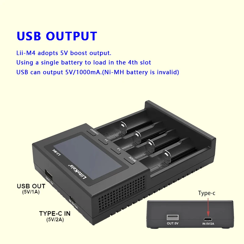 Battery Charger LiitoKala Lii-M4 18650 LCD Display Smart Test Capacity Suitable For 3.7V 26650 18350 21700 18500 1.2V AA AAA 4 Slots