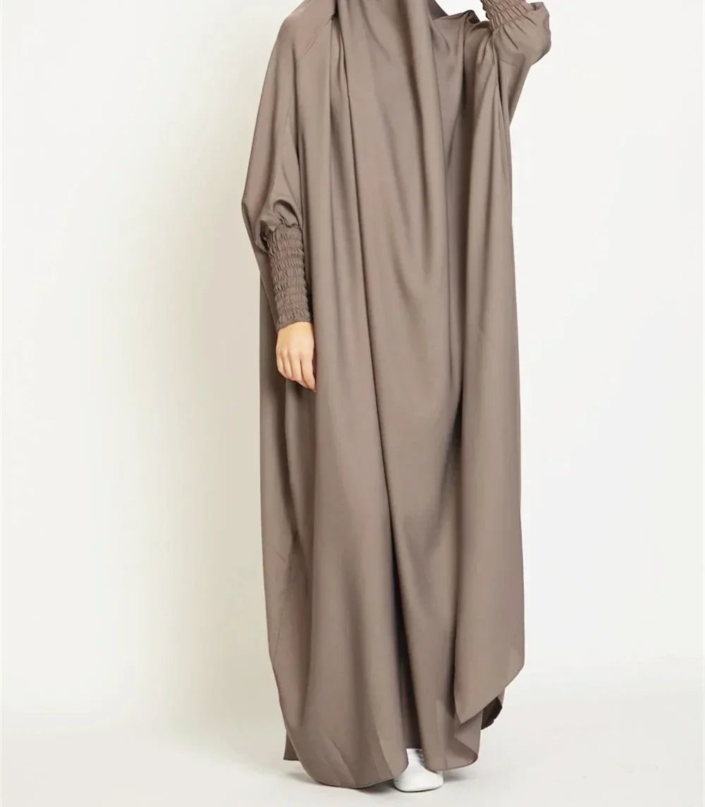 Ramadan Hooded Abaya Satin Muslim Women One Piece Jilbab Prayer Garment Hijab Dress Abayas Dubai Long Khimar Robe Islam Niqab