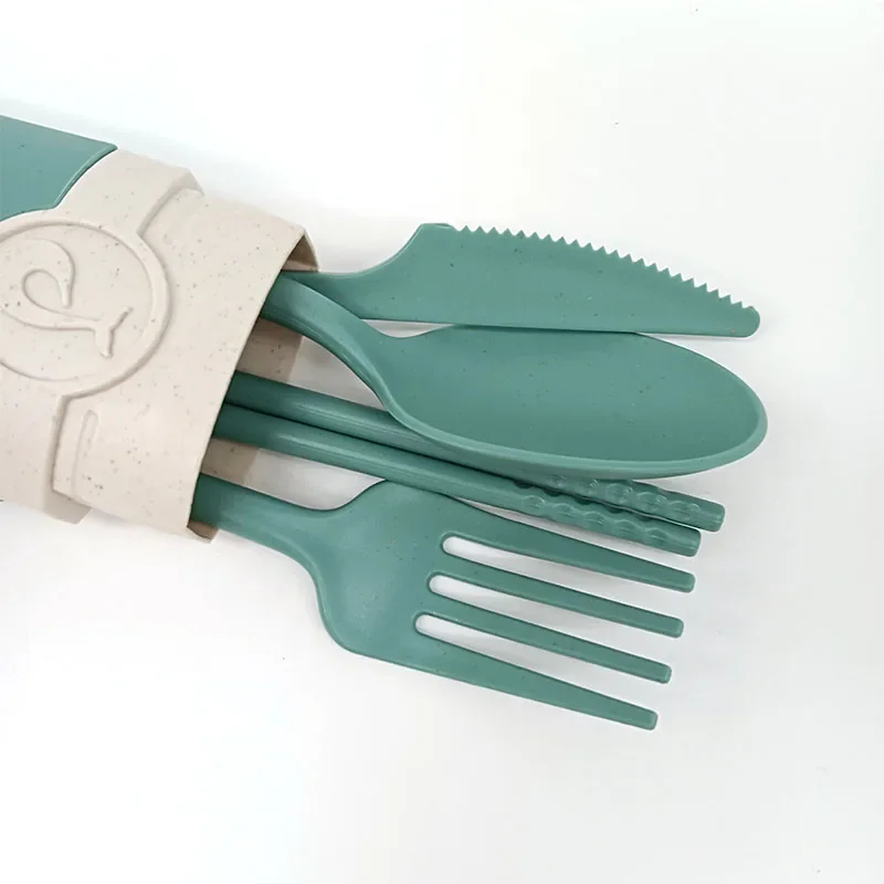 Cutlery Set Portable Reusable Spoon Fork Travel Picnic Chopsticks Wheat Straw Tableware Cutlery Set With Carrying Box For Student Office