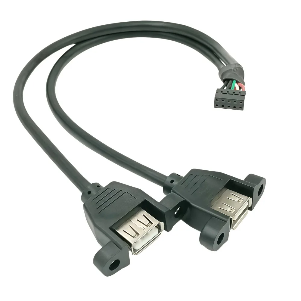 1PC 마더보드 USB 듀퐁 터미널 9핀 피치 2.0mm-여성용 듀얼 포트 USB 2.0 어댑터 패널 마운트 케이블