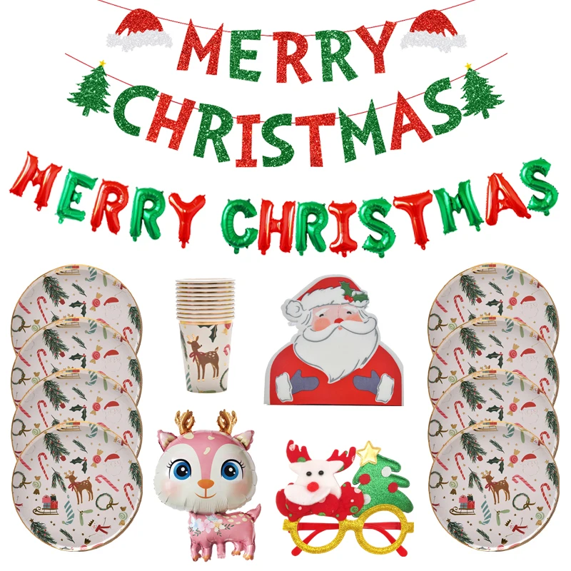 

Воздушный шар с надписью "Merry Christmas", одноразовая посуда, оправа для очков, празднование нового года, Рождество, товары для домашнего декора