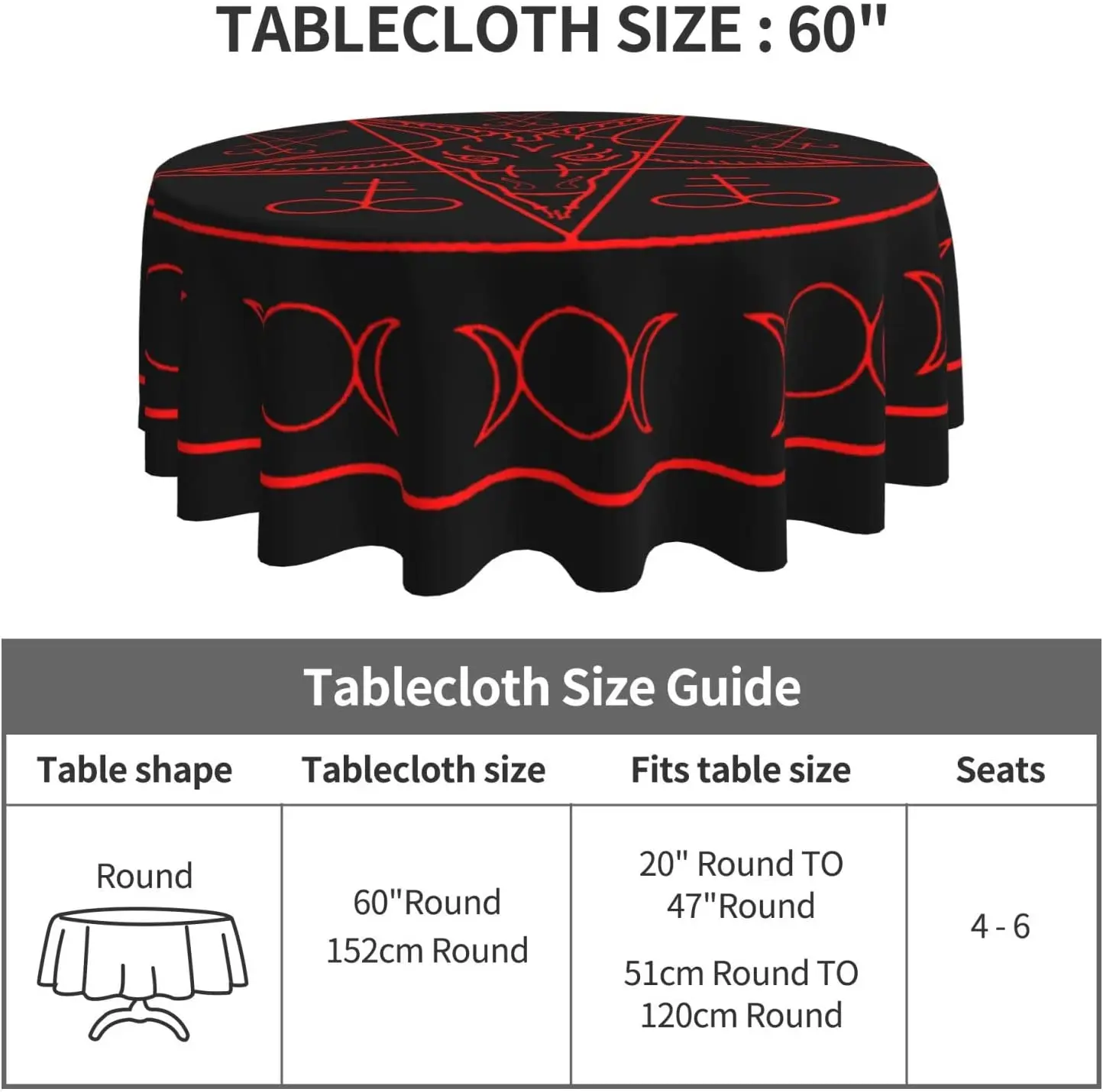 Satanic Wiccan Symbols Goat Round Tablecloth 60 Inch Table Cover Tabletop Decoration Waterproof Table Cloths for Dining