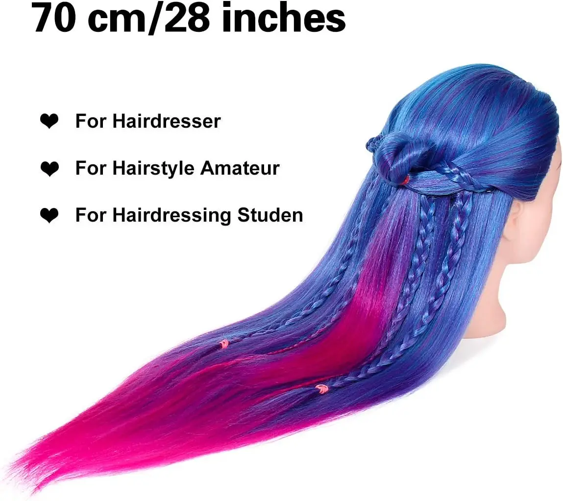 70cm Hairdressing Training Mannequin Head With Long Synthetic Hair, Manikin Head Training Head, Doll for Braiding Practice