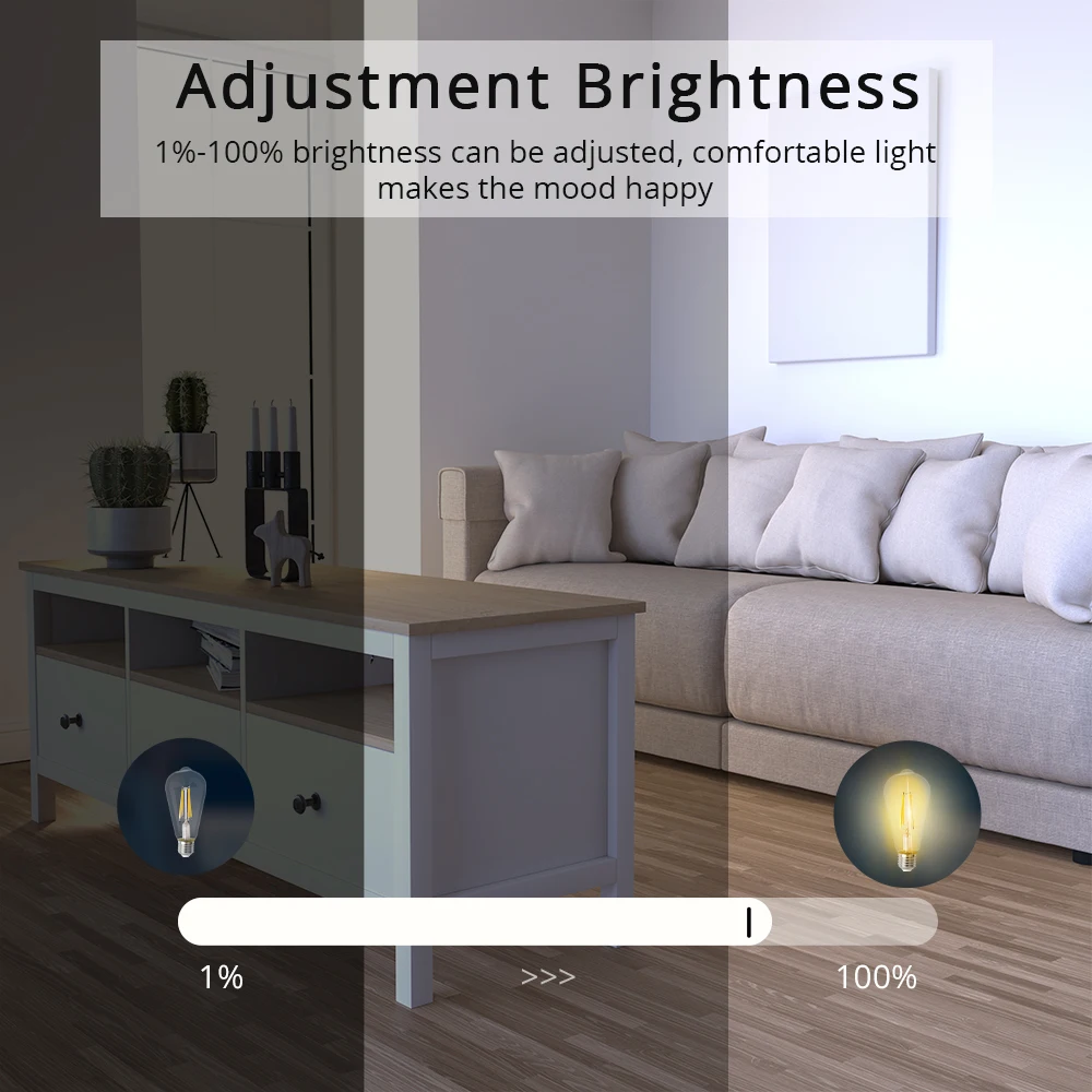 Zemismart Matter Over WiFi LED Filament Bulb ST64 E27 Dimmable Tungsten Lamp SmartThings Siri Alexa Google Home 220V CCT Light
